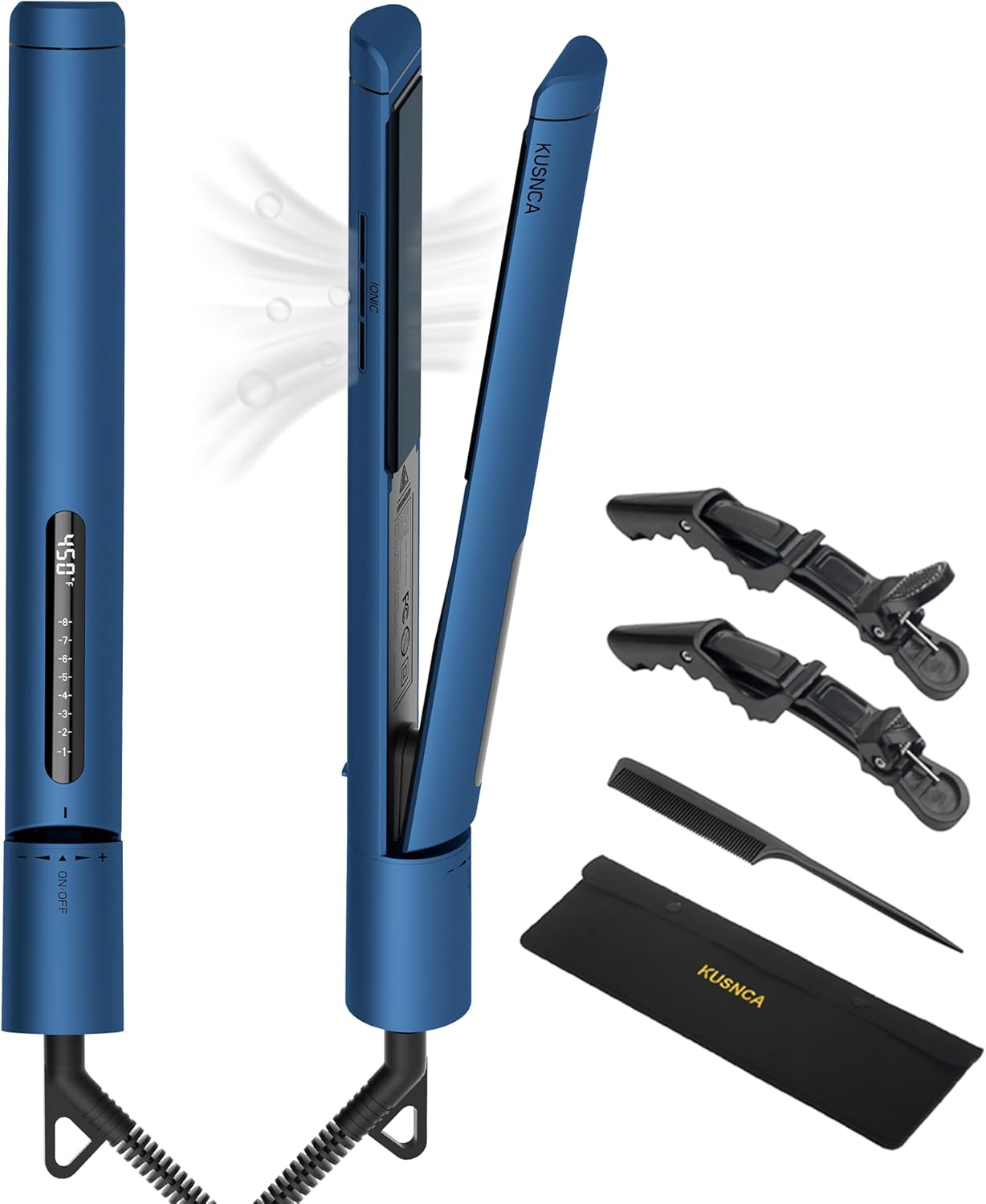 Plancha plana profesional de titanio, alisador de pelo y rizador 2 en 1, alisado de iones negativos, paquete de viaje de doble voltaje, función