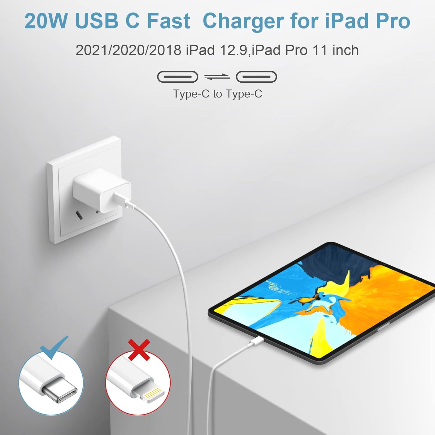 Cargador de pared USB C de 10 pies para iPhone 15, paquete de 2 cargadores para iPad Pro, cargador de ayuno para iPhone 15iPhone 15 ProiPhone 15 Pro