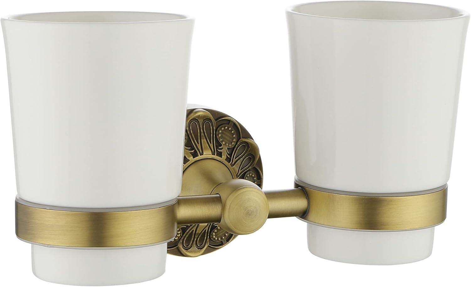 Soporte doble para cepillos de dientes montado en la pared, soporte para enjuague bucal para pared de baño, soporte de latón antiguo y dos tazas de