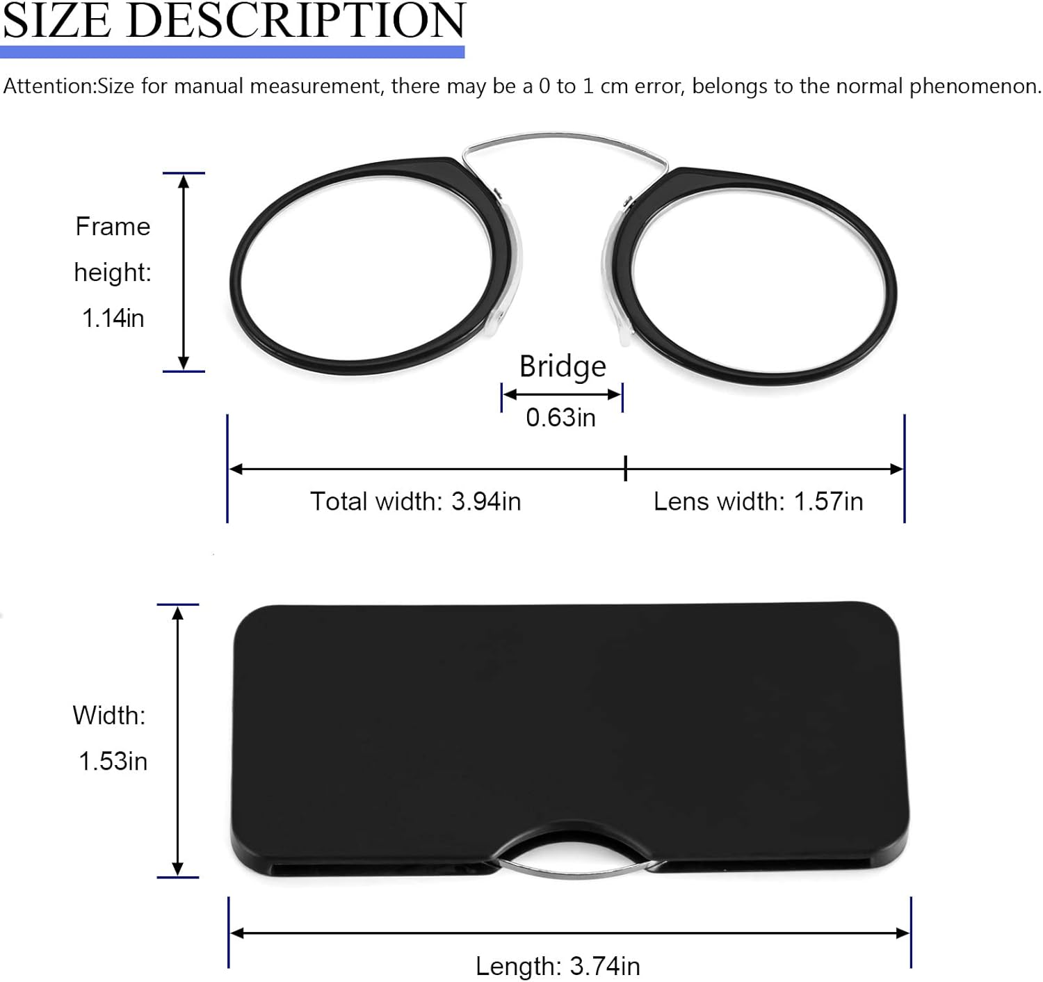REAVEE Anteojos de lectura ultra finos sin brazos para hombres y mujeres, sin pinza de sien, con clip para la nariz, bolsillo pequeño con mini funda