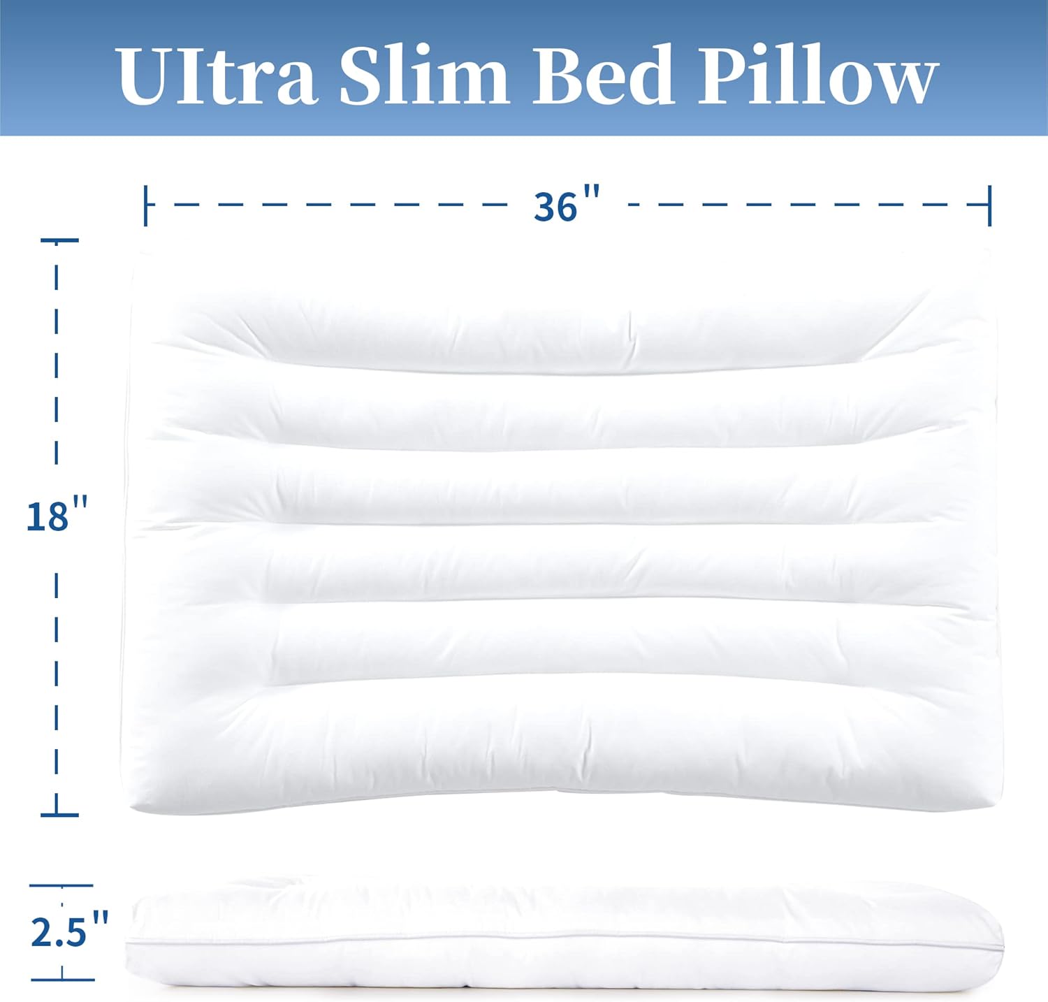 Almohada de cama ultra delgada para dormir, 2.5 pulgadas de altura, funda plana 100% algodón para dormir boca abajo y espalda, almohada suave blanca