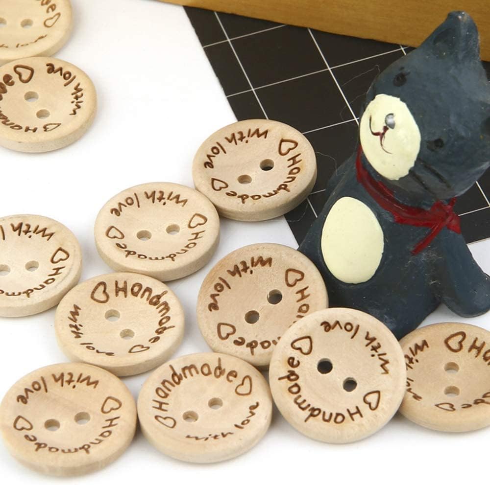 200 botones de madera hechos a mano de 1 pulgada con botones de amor para manualidades, botones de madera para manualidades, botones redondos a