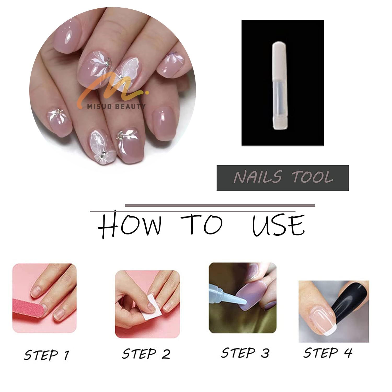 MISUD Uñas postizas cuadradas cortas a presión, uñas postizas cuadradas brillantes con pegamento en uñas cuadradas, uñas acrílicas cromadas, uñas