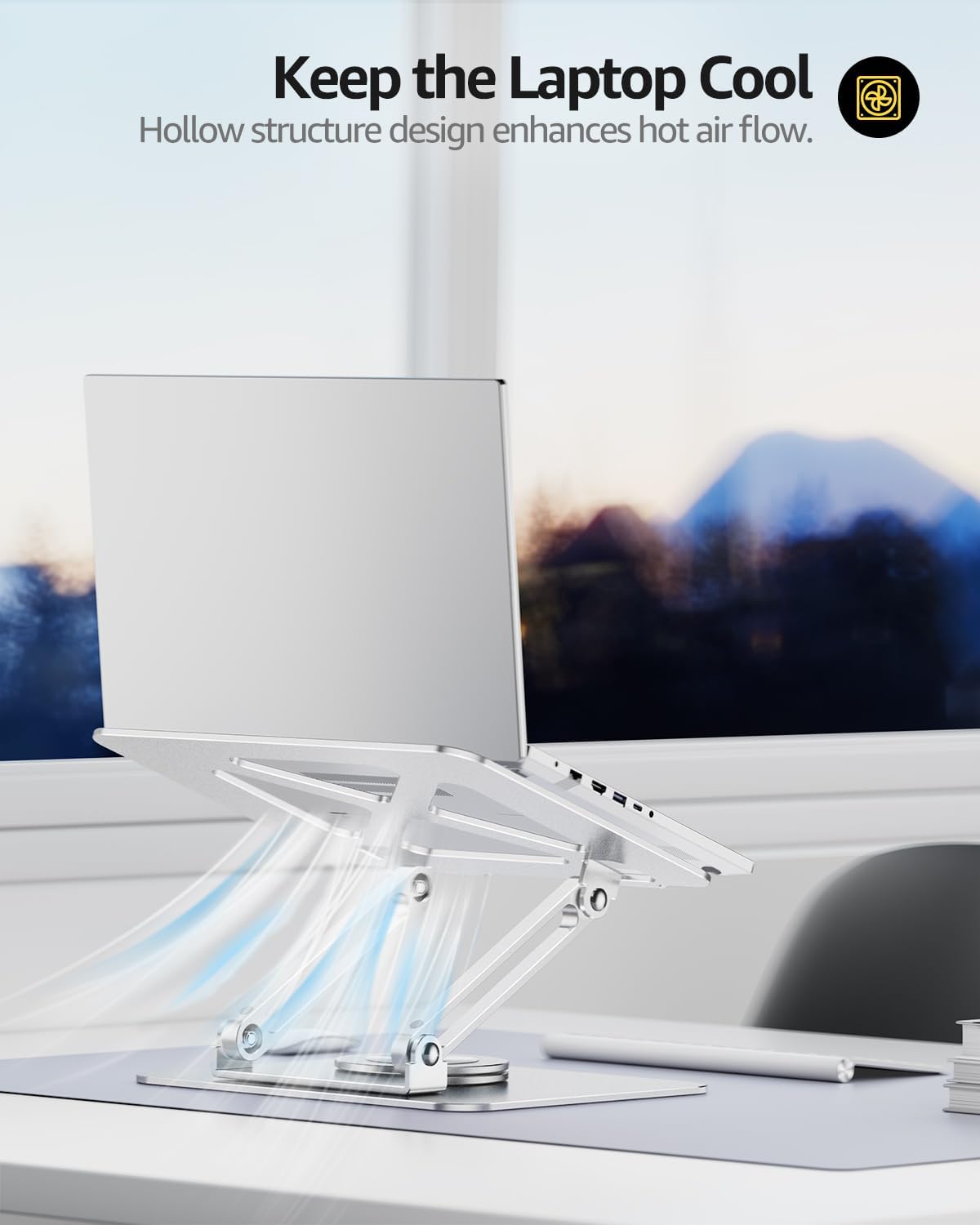 Urmust Laptop Stand for Desk with 360 Rotating Base, Computer Stand for Laptop Ergonimic Adjustable Laptop Riser for Desk Compatible with All Laptop