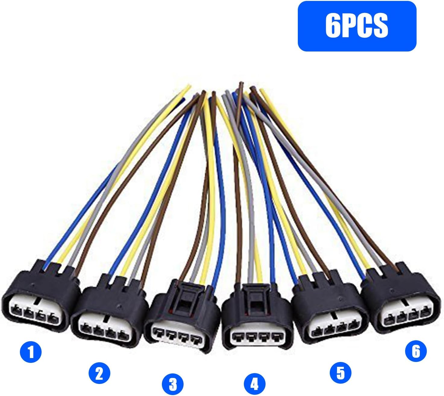 Pack-6 – Arnés de conector de bobina de encendido, relé impermeable de 4 vías con arnés para Toyota Camry Corolla Reiz Camry RAV4 (Negro)