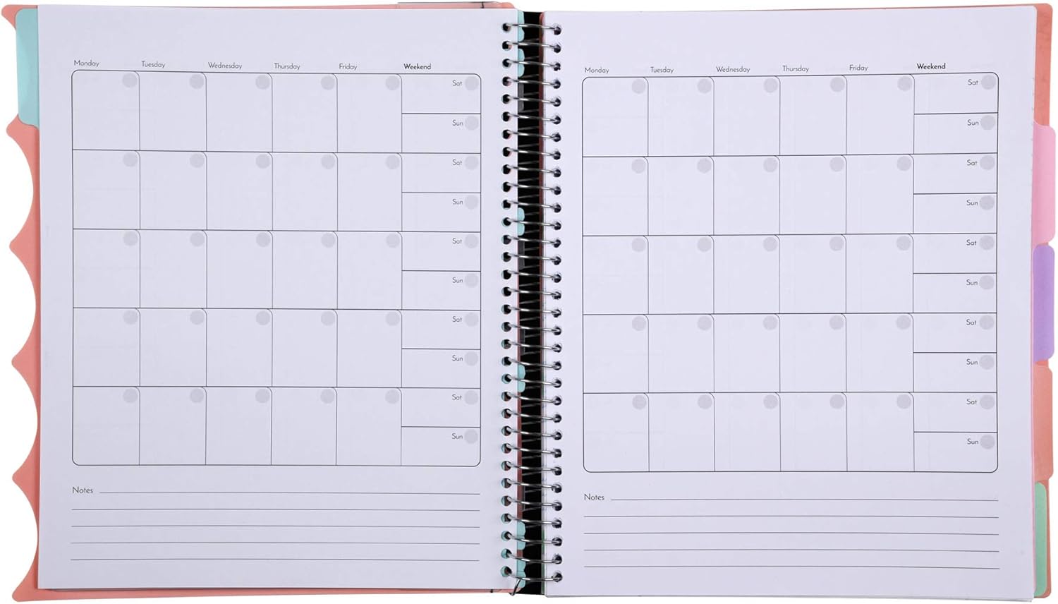 Mintra Office – Libreta espiral de alta calidad durable, espirales cubiertas de tela, sin enganches, a rayas universitarias, divisores de bolsillo