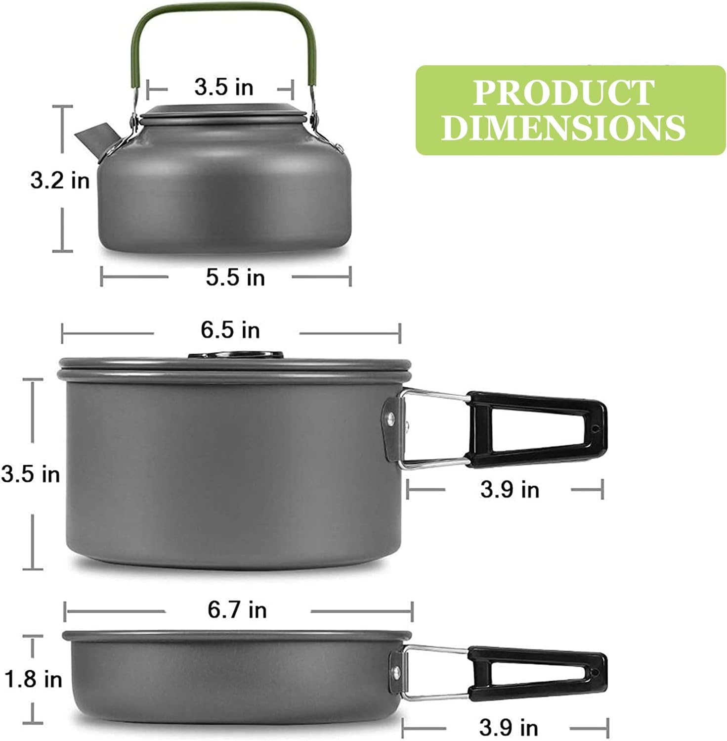 Adviarsim Kit de utensilios de cocina de aluminio para acampar al aire libre, juego de cocina plegable, tetera y sartén, ollas ligeras