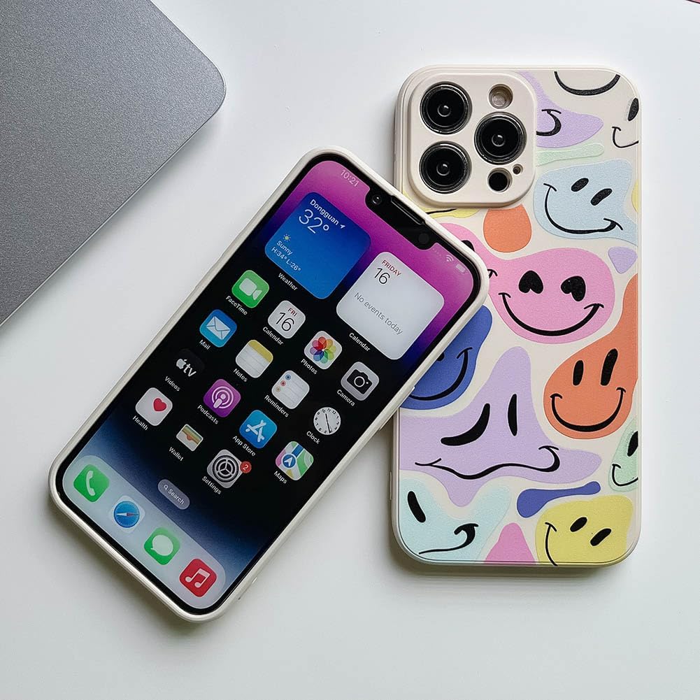 KERZZIL Elegante funda de teléfono con diseño de amor sonriente compatible con iPhone 15 Pro, fundas femeninas de silicona líquida suave, funda