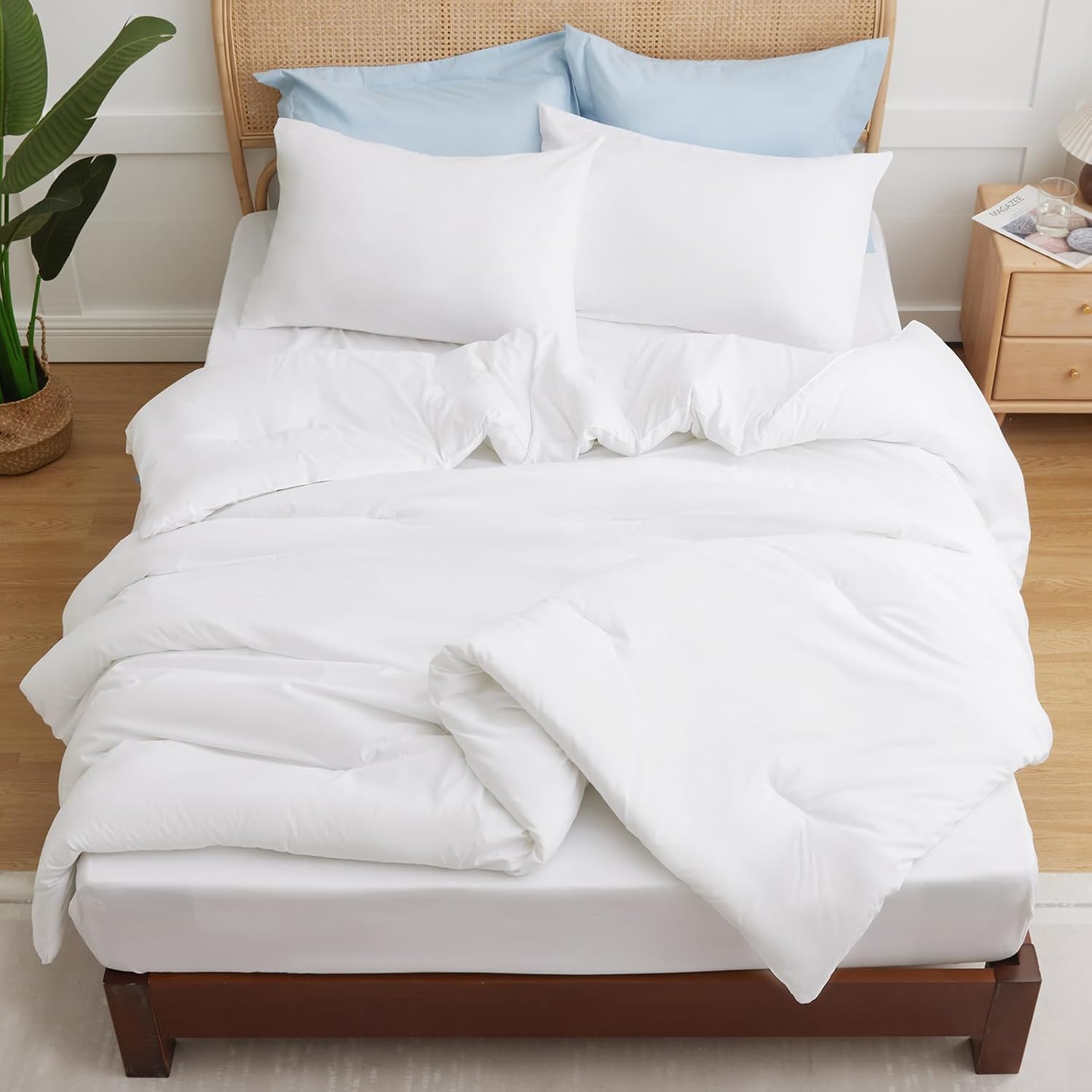 CozyLux Juego de edredón blanco tamaño King, juego de ropa de cama de 3 piezas, transpirable, acolchado, bohemio, edredón de microfibra suave y