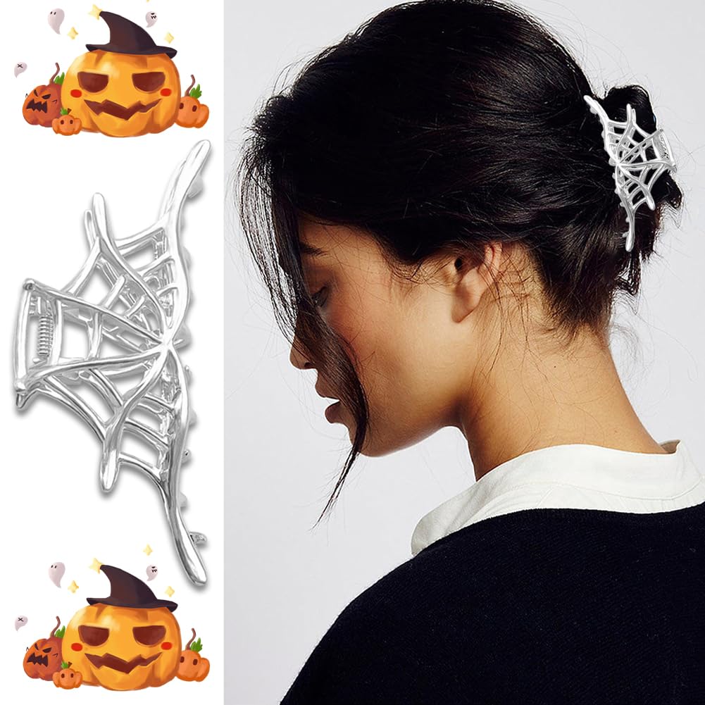Paquete de 3 pinzas para el cabello de telaraña para Halloween, clips de metal grandes para mandíbula retro, tema de telaraña retro, accesorios de
