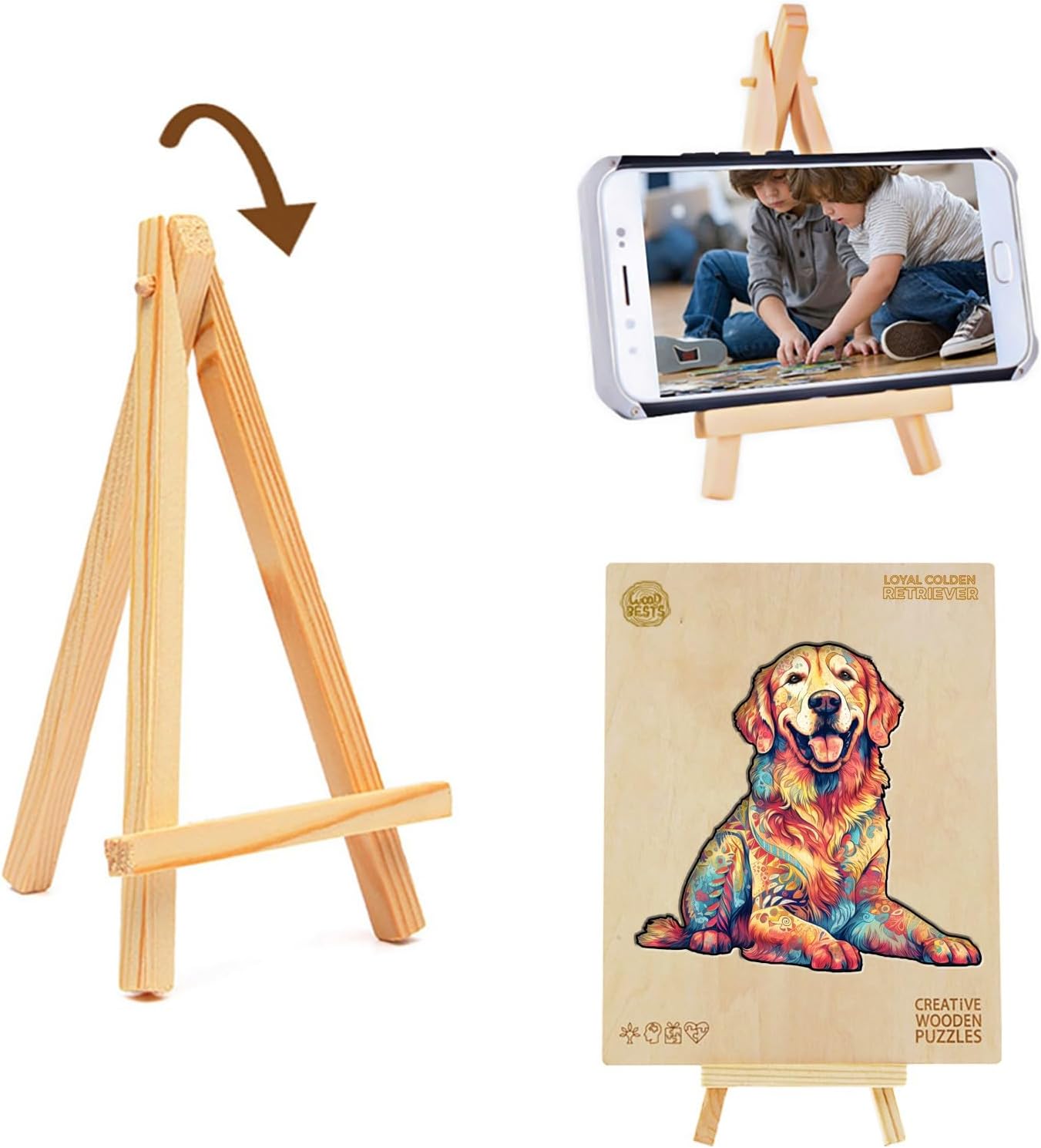 Rompecabezas de madera, rompecabezas de Golden Retriever leal, 15.7 x 14.9 pulgadas, 300 piezas, rompecabezas de forma única de animales, regalo