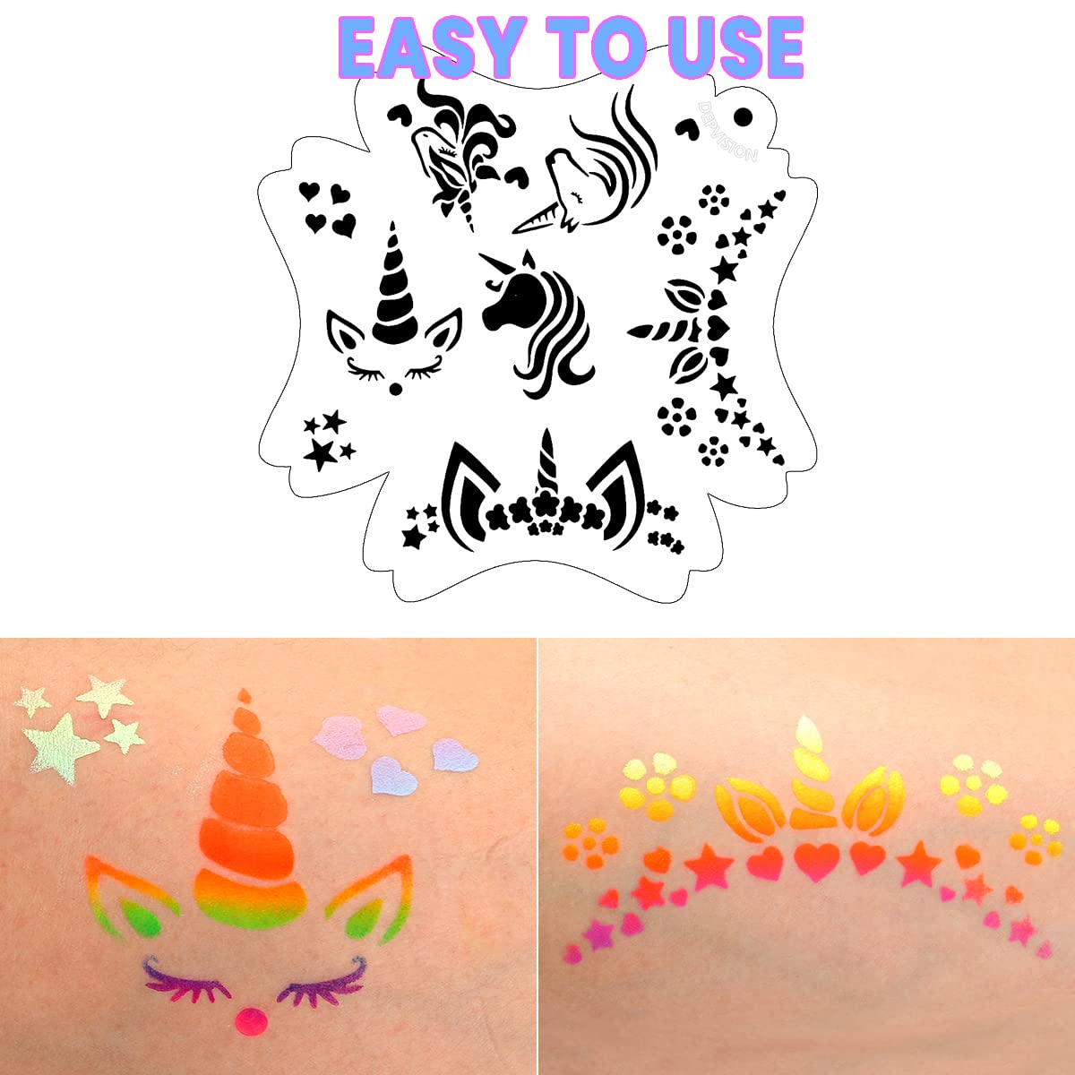 Depvision – Plantillas de pintura facial reutilizables para pintura artística del cuerpo de la cara, plantillas de maquillaje para fiesta de