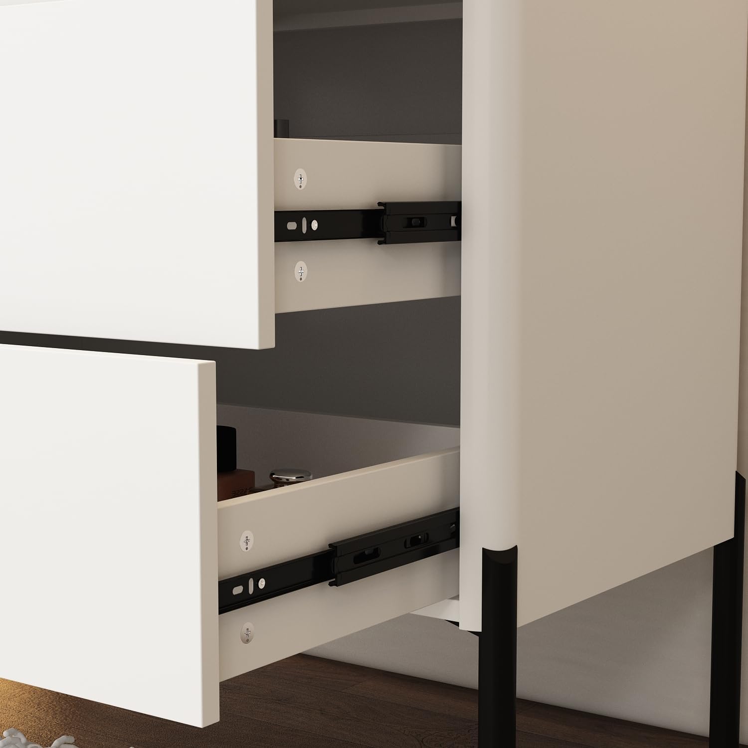 ECACAD Cómoda de 5 cajones con parte superior de vidrio y organizador de cajones, cómoda de almacenamiento de madera moderna de 47.2 pulgadas de