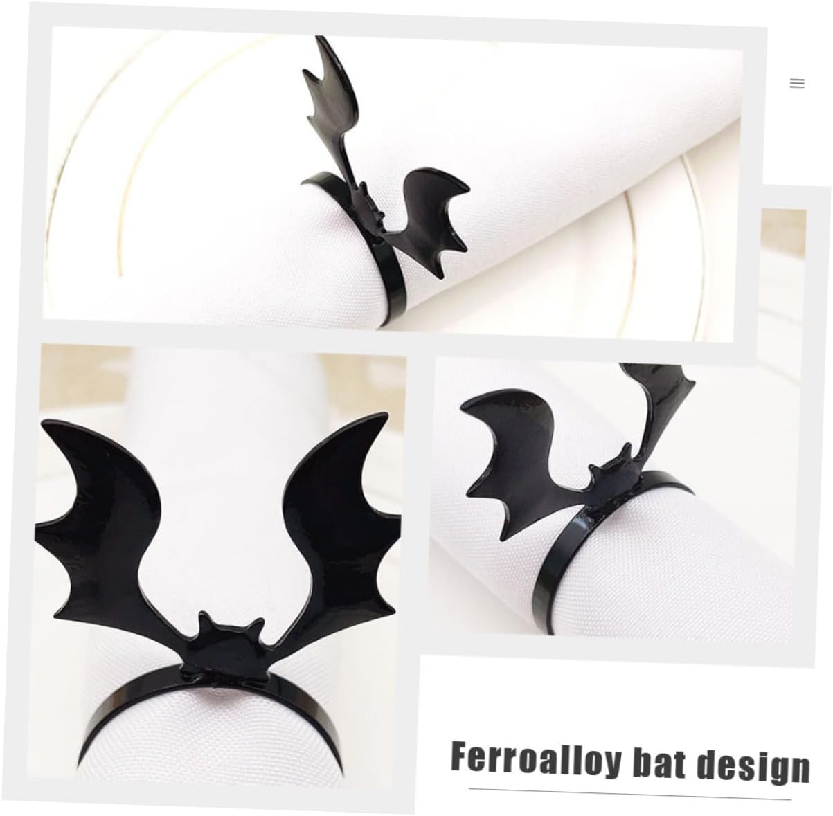 NOLITOY Servilleteros de murciélago de color negro, 4 piezas, servilletero, decoración práctica, decoración negra, servilleteros de metal,
