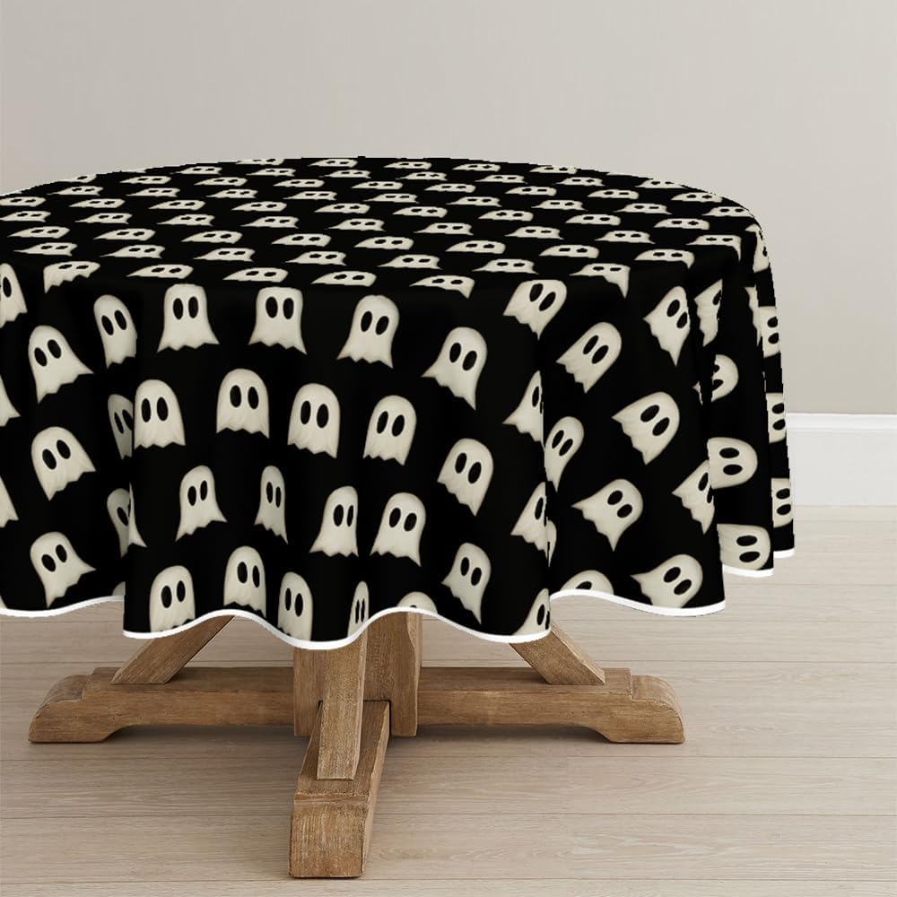 Horaldaily Mantel redondo de Halloween de 70 x 70 pulgadas, lindo fantasma negro, lavable, para decoración de fiestas, pícnic, cenas