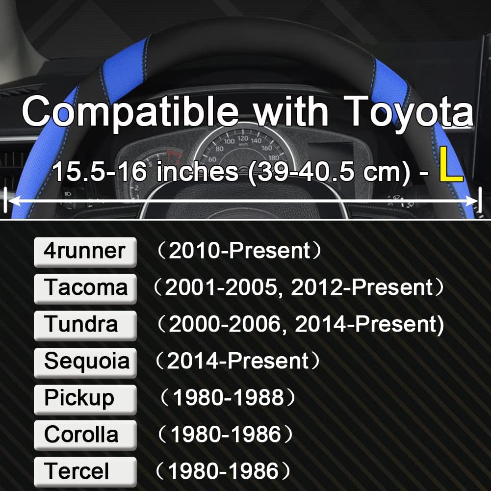 West Llama Funda personalizada para volante de automóvil para Toyota Tacoma, 4Runner, Tundra, Sequoia, 15.5-16 pulgadas (negro + azul, tamaño grande)