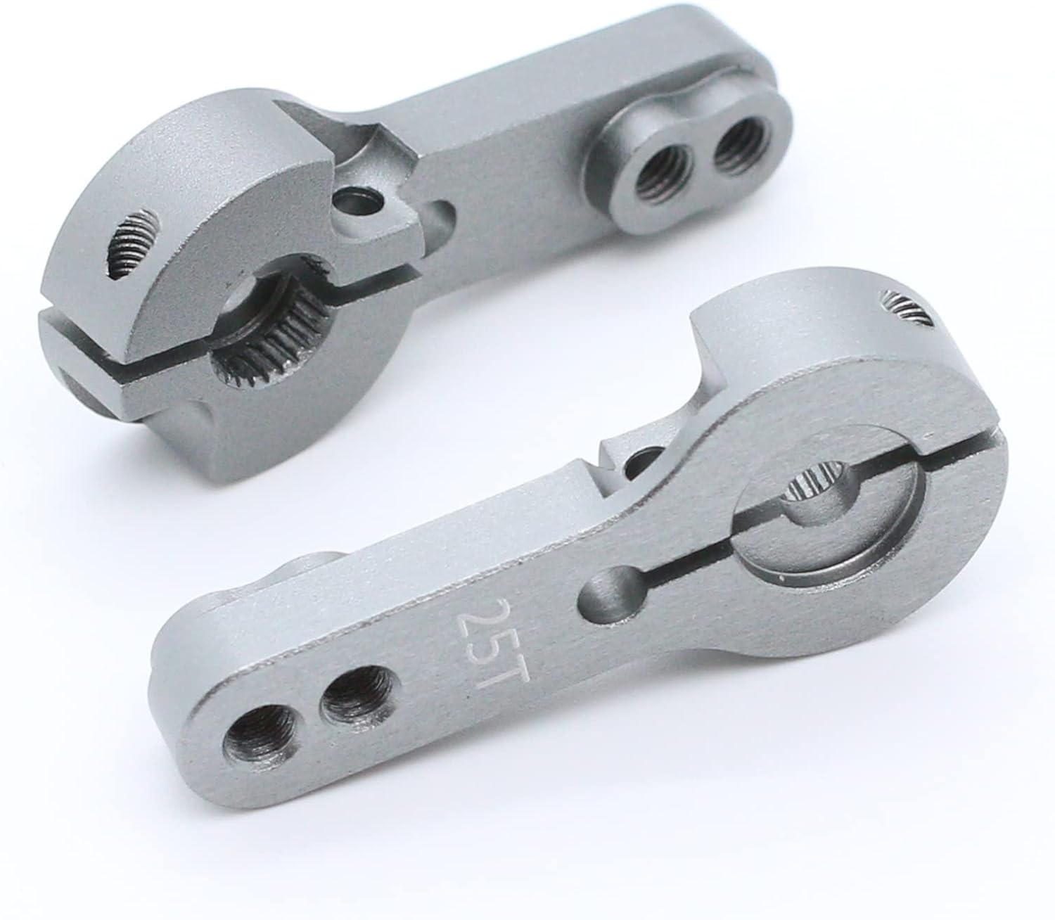 Paquete de 2 bocinas servo de aluminio 25T grises M3 hilos de brazo de dirección de metal, adecuado para servos de la serie SINCECAM para servos 25T