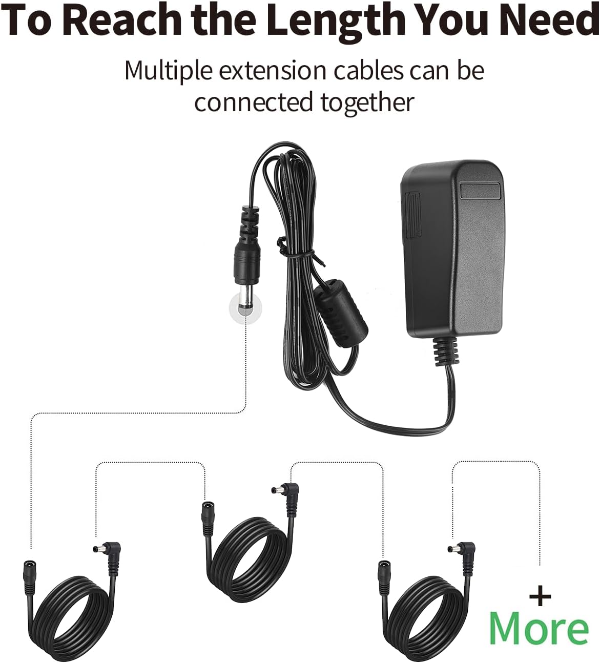 Tonton Paquete de 2 cables de extensión de alimentación de CC de 13.1 ft, 13.12 pies, 0.217 in x 0.083 in, 5521 90 grados, ángulo recto, hembra a