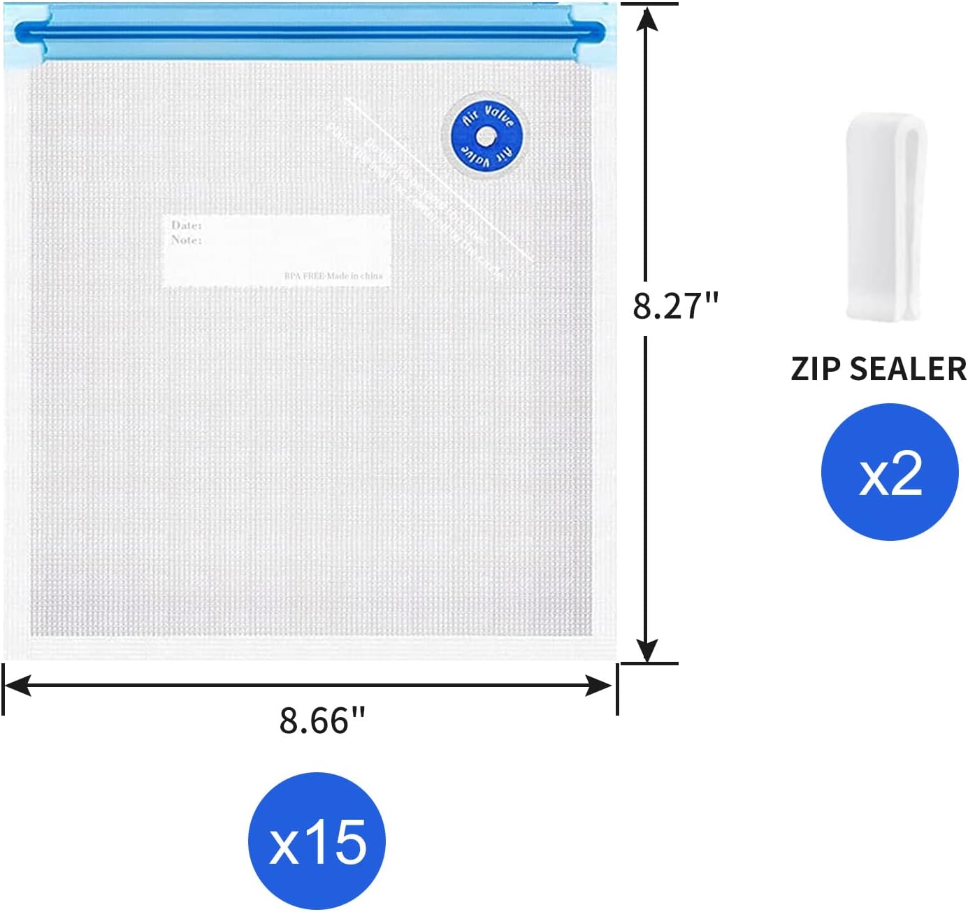 Bolsas reutilizables para Sous Vide, 20 bolsas selladoras al vacío de 8.5 x 8 pulgadas con cremallera para alimentos, sin BPA, reutilizables,