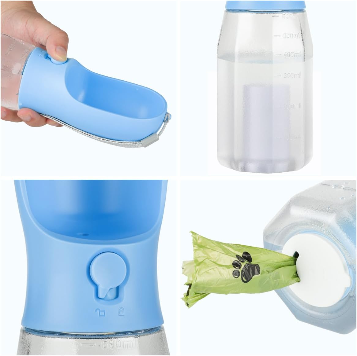 Botella de agua para perros con contenedor de alimentos, dispensador de agua portátil para perros para mascotas para caminar al aire libre,