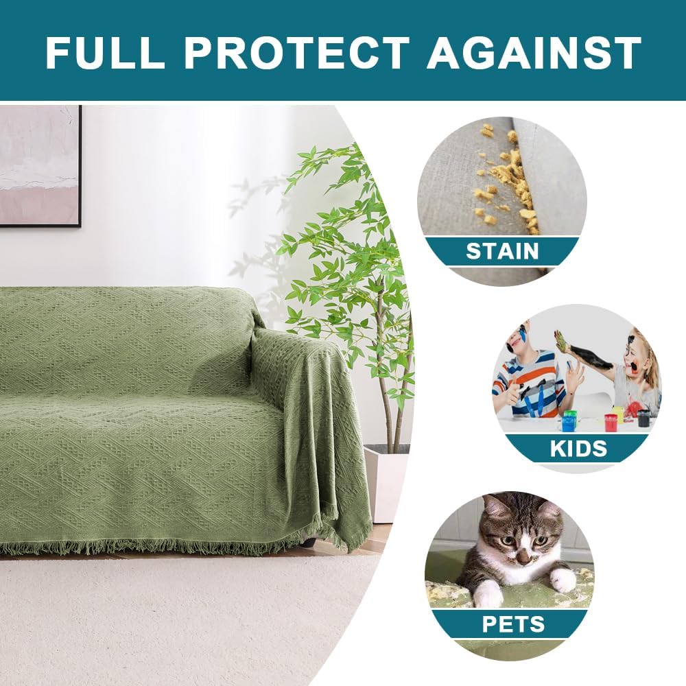 Turquoize Funda de sofá de algodón para sofá, color salvia, protector para sofás, fundas de sofá seccional lavables para perros, con tela jacquard