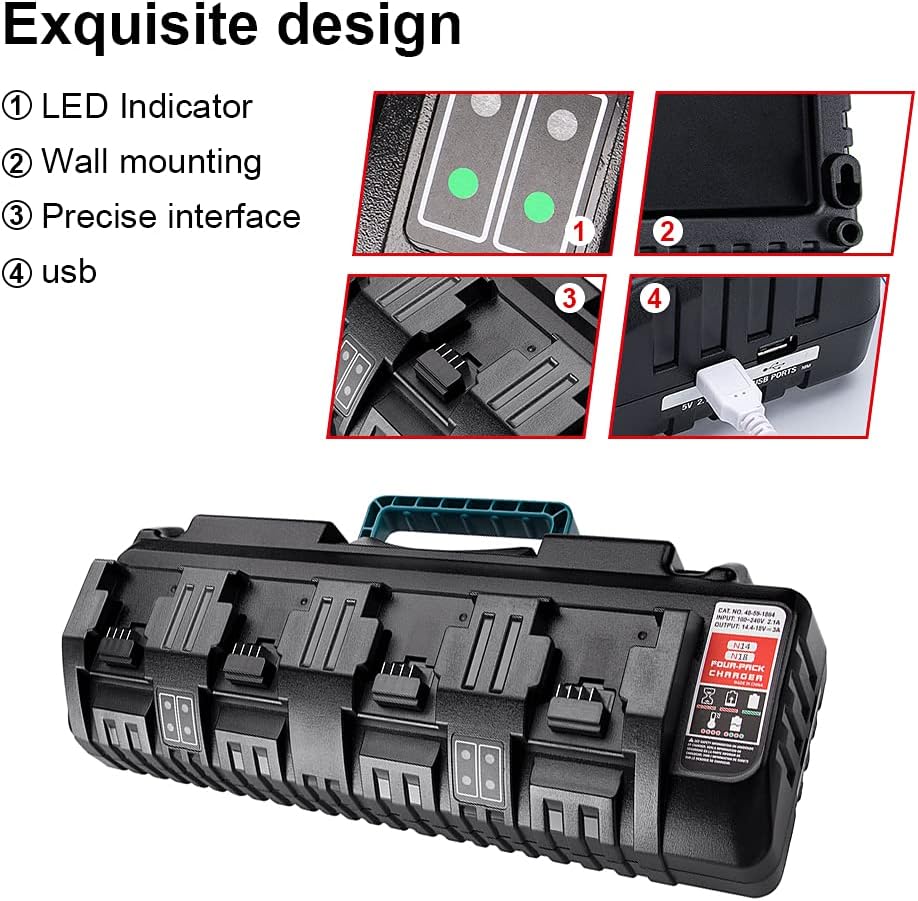 para cargador de batería M18, cargador rápido simultáneo de 4 puertos para batería de iones de litio Milwaukee 18v y Milwaukee Tools 48-11-1850