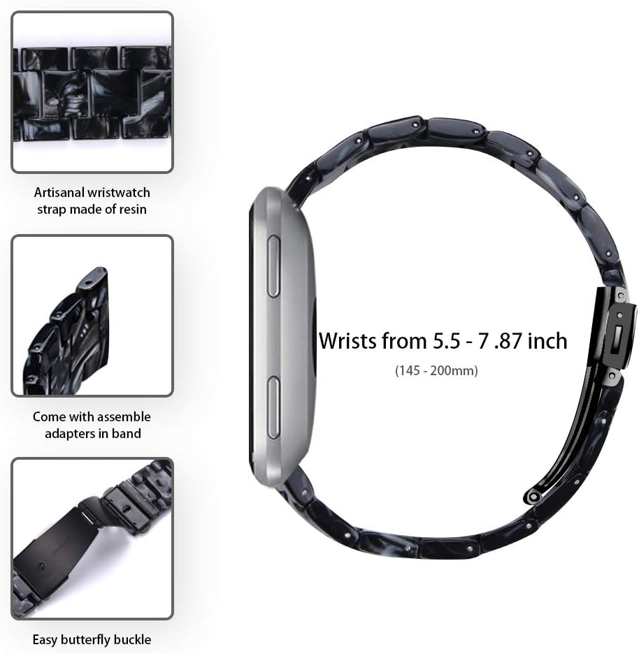 Pulsera de resina compatible con Fitbit Versa 2Versa LiteVersa Band para mujer, correa de pulsera de repuesto de metal con hebilla de acero