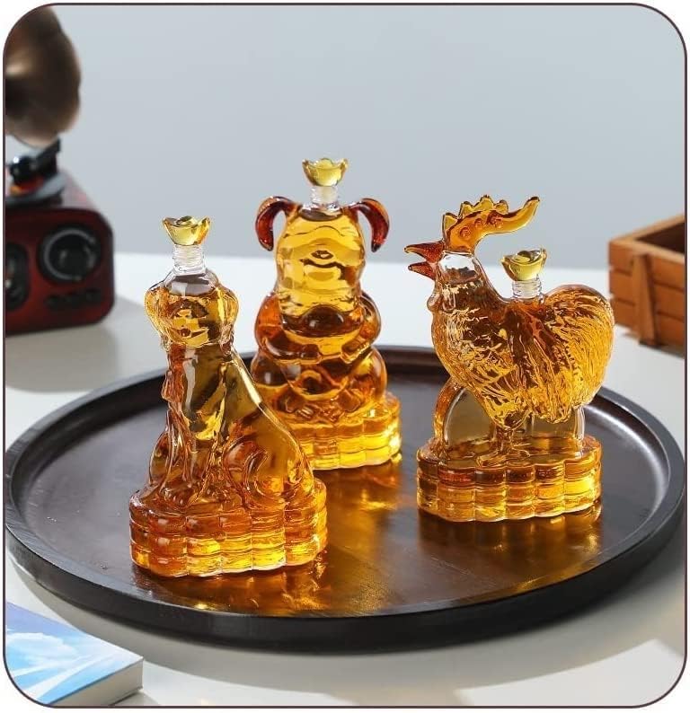 12 decantadores del zodiaco chino, juego de copas de vino de 5.1 fl oz x 12, decantador de vidrio de whisky, botella de vino de vidrio resistente al