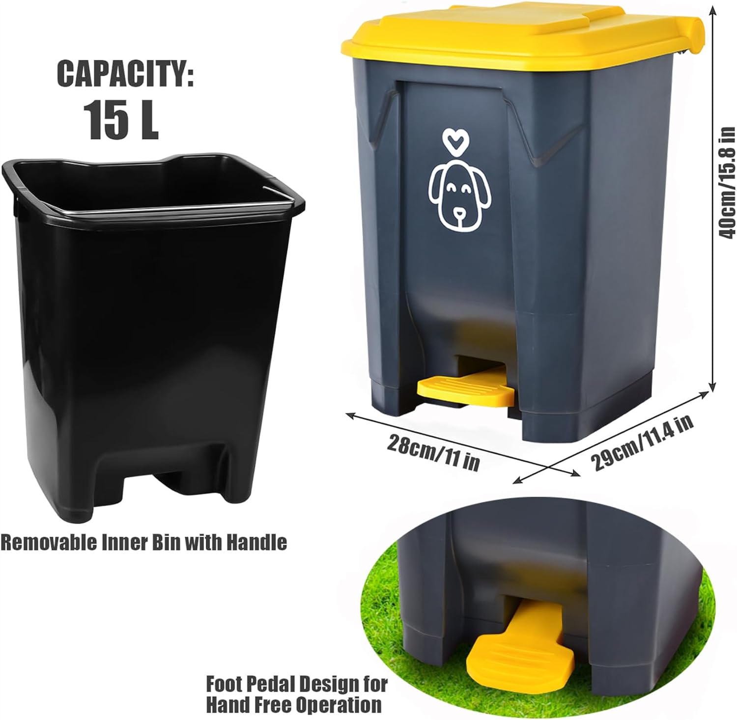 Outdoors – Cubo de basura para excrementos de perro con tapa y 290 bolsas de basura biodegradables, lindo bote de basura para patio, hogar, jardín,
