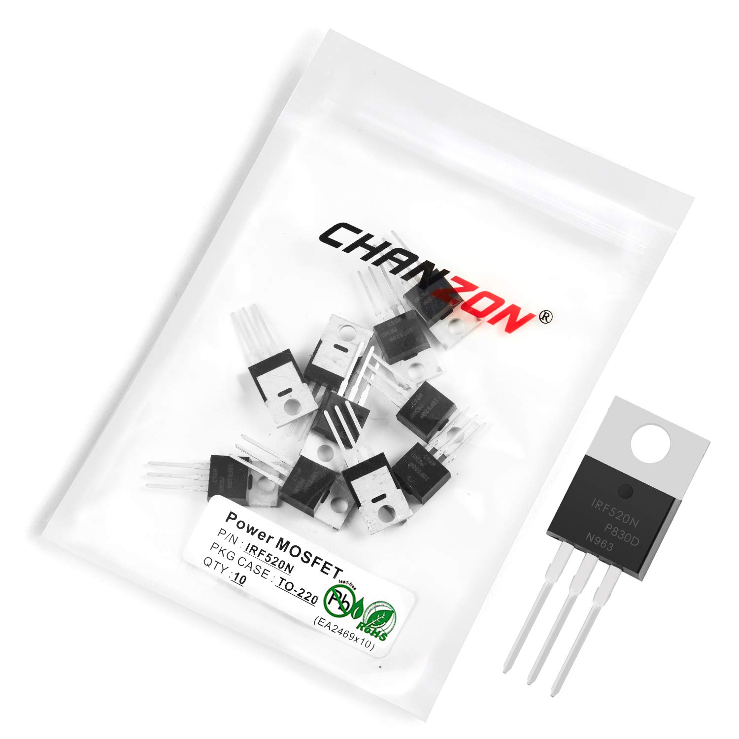 Chanzon IRF520 IRF520N IRF520NPBF NMOS 100V 9.7A transistor MOSFET de potencia de canal N ESD nominal A-220 (paquete de 10 piezas)