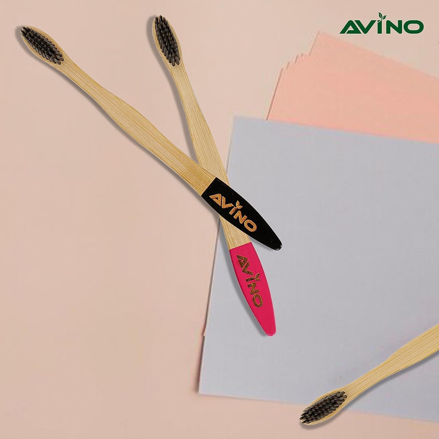 AVINO Cepillo de dientes ecológico de madera natural con mango plano (paquete de 1, colores surtidos)