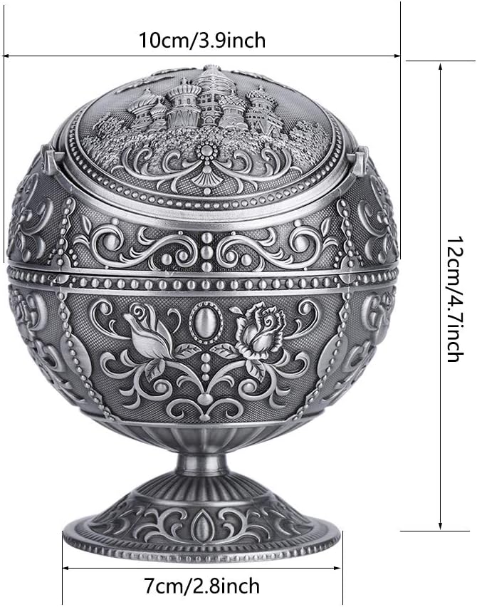 Cenicero de artesanía vintage, cenicero de bola redonda de metal estampado con patrón de decoración de regalo con resistente al desgaste, oxidación