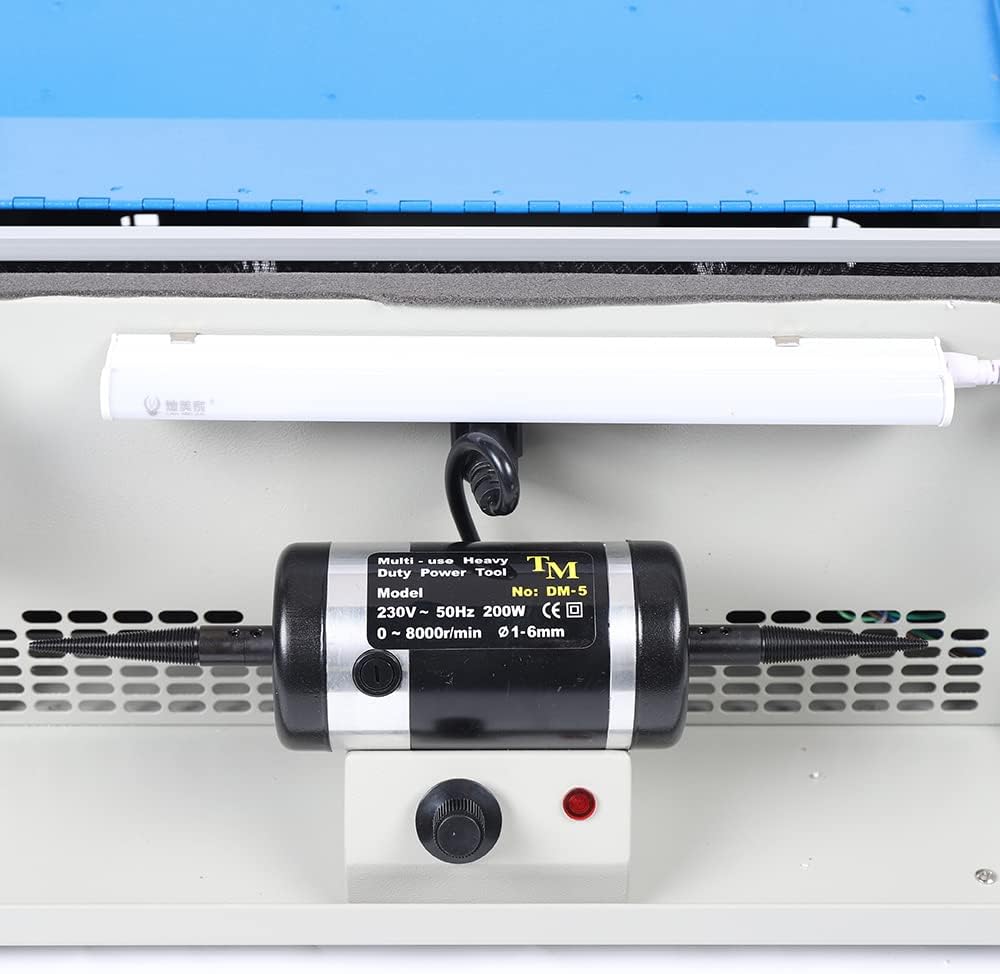 200W 110V Pulidor de joyería moderno Pulidor Pulido Pulido Máquina Colector de polvo con luz 8000Rpm Plata y Azul