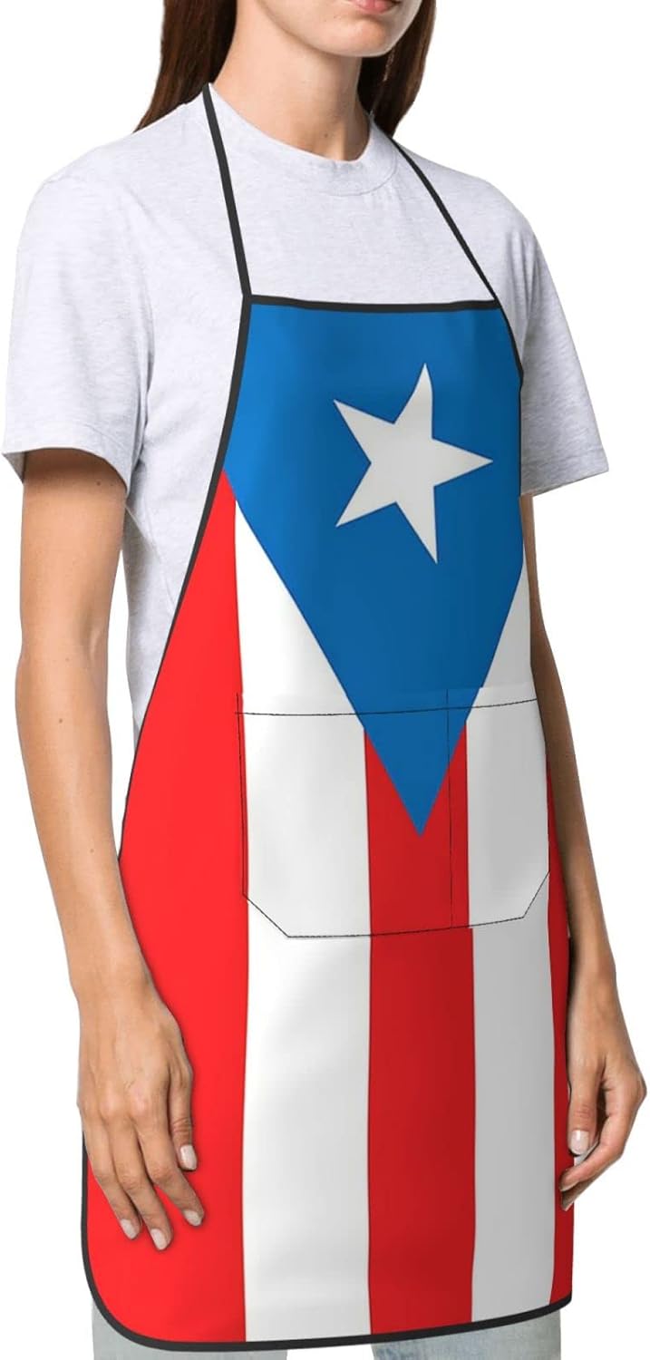 bzaxxqi Aaprones con bandera de Puerto Rico, delantales de Puerto Rico para hombres y mujeres con bolsillos, delantal de chef ajustable para cocinar