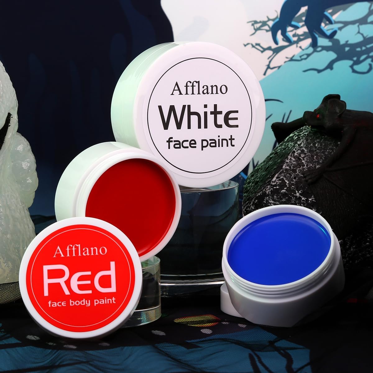 DE’LANCI Pintura facial roja, blanca y azul, pintura facial y corporal de EE. UU., maquillaje de payaso, pintura al óleo de crema de copo de nieve