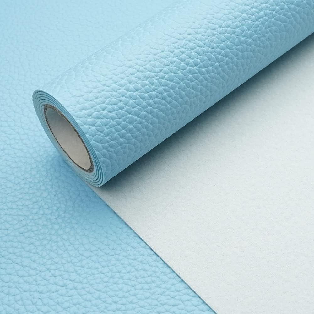 Piel sintética con textura de litchi azul bebé, 11.8 x 53.14 pulgadas, 0.044 in de grosor, material de piel sintética para tapicería, manualidades,