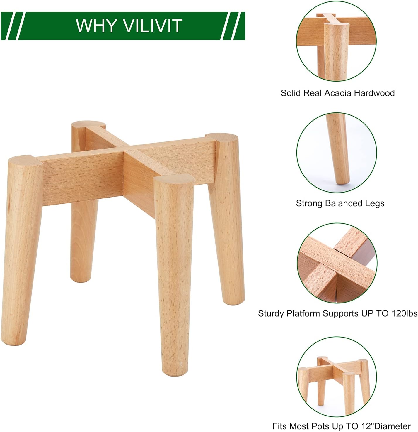 Soporte para plantas de madera, soporte para macetas, estante de exhibición de plantas moderno de mediados de siglo para macetas de 10 a 12 pulgadas