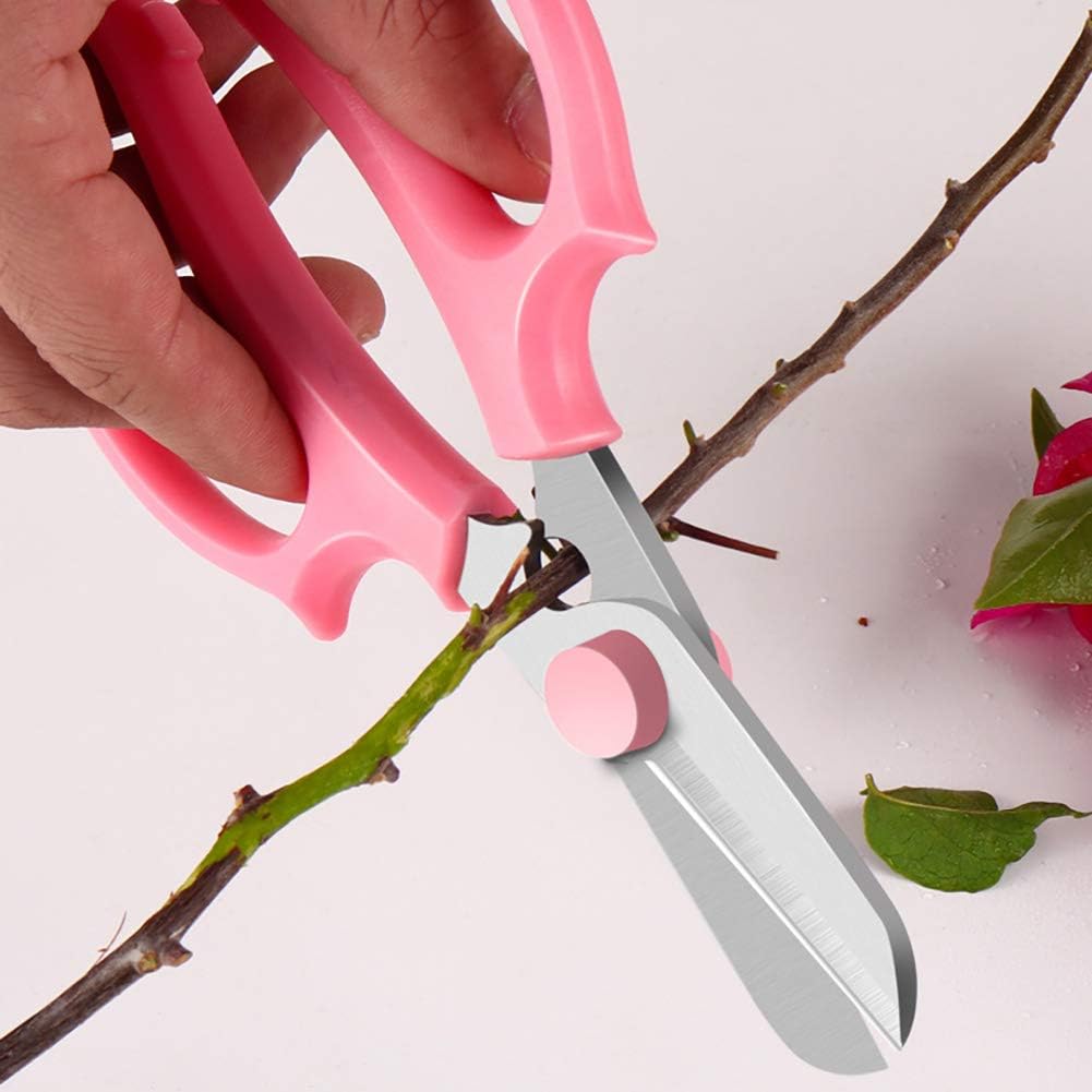 Leize Tijeras de flores, tijeras florales de acero inoxidable multifunción de alta calidad, podadora gruesa para flores, ramas y hojas (rosa)