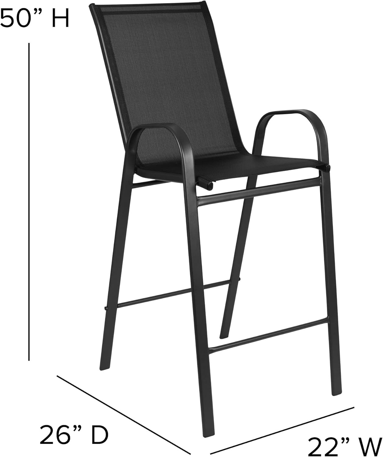 Flash Furniture Brazos – Juego de mesa de bar, 3 piezas, mesa de bar Brazos de cristal con 2 taburetes de bar negros para patio, sillas de exterior