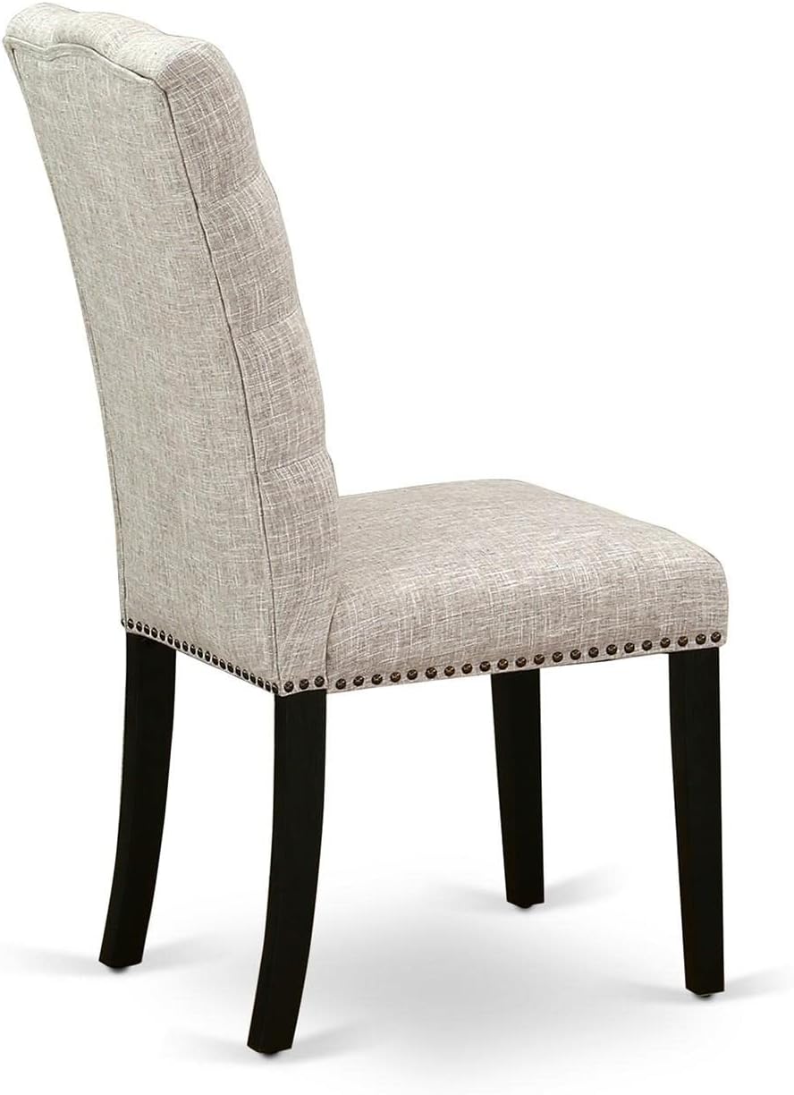 East West Furniture ELP6T35 Elsa Parson – Juego de 2 sillas acolchadas de tela de lino con ribete de clavos y botones copetudos, color negro