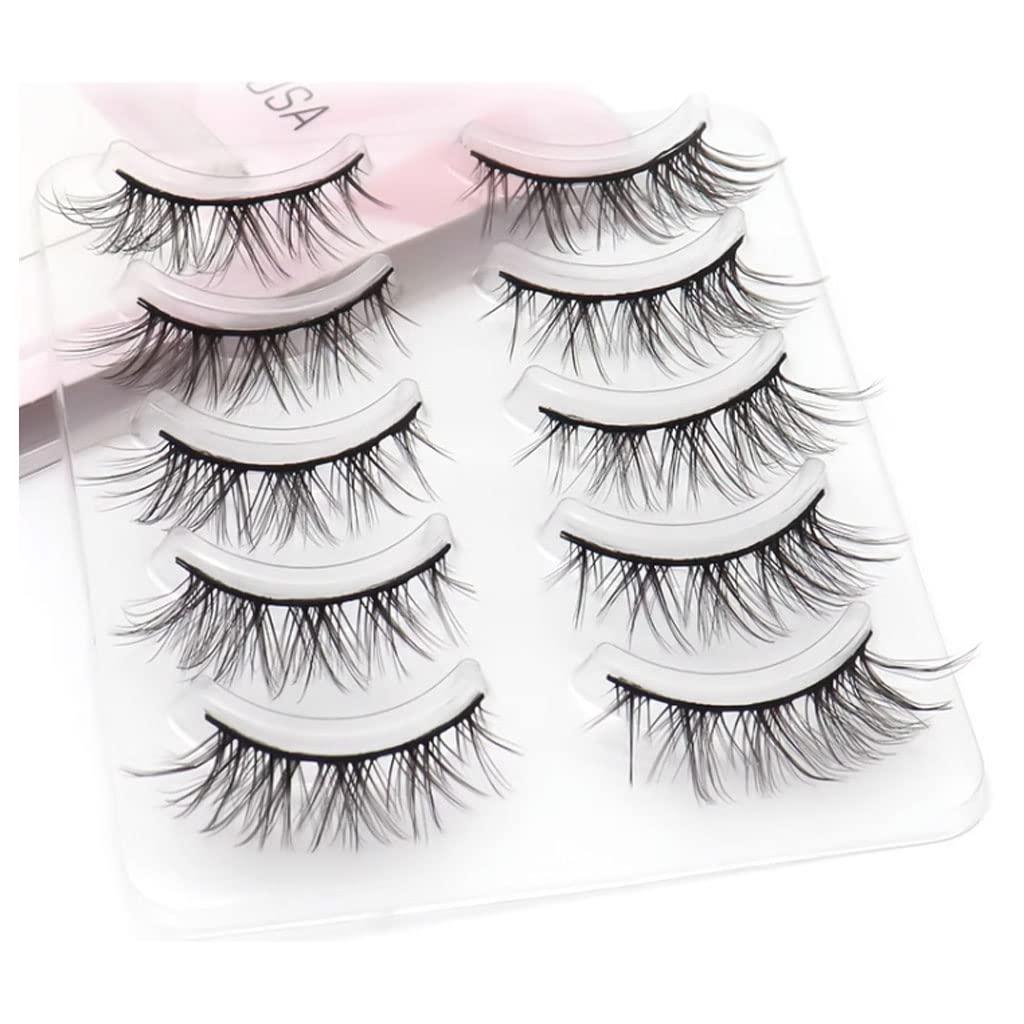 Pestañas Postizas Natural Look Eyelashes 3D Mink Lashes Wispies 11mm False Eyelashes 5 Pairs Manga Lashes for Women & Girl Fake Eyelashes