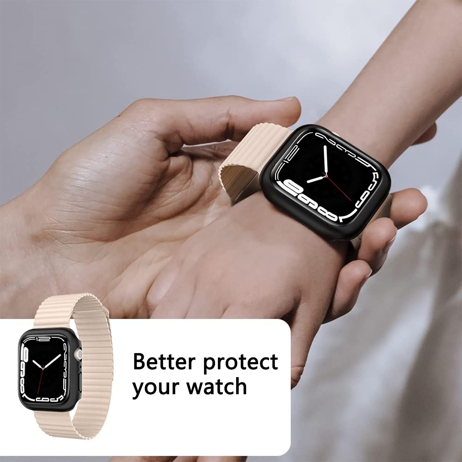 Paquete de 2 Funda compatible con Apple Watch Series 7 de 1.614in con protector de pantalla de vidrio templado integrado (negro 1.614in)