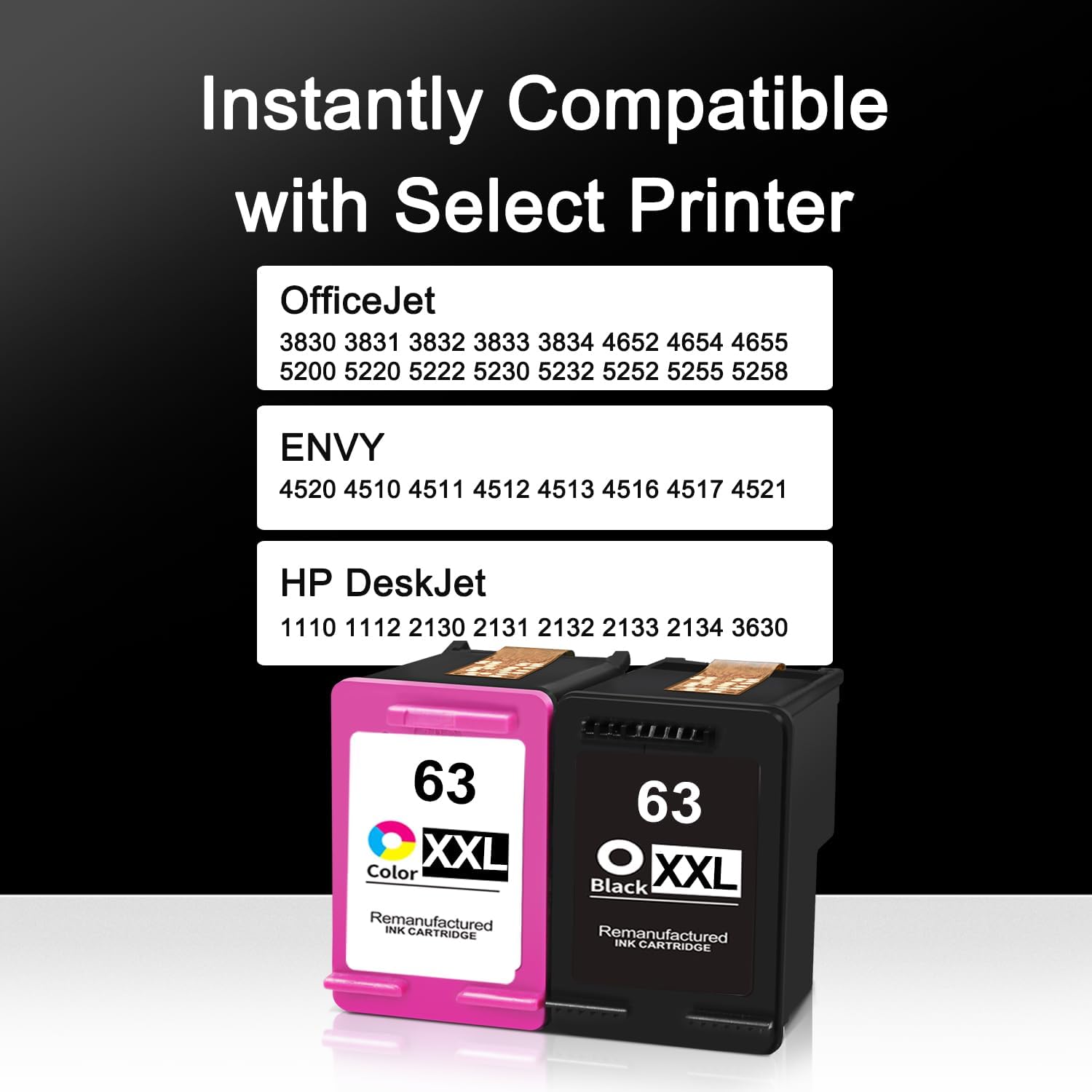 63 cartuchos de tinta para impresoras HP, paquete combinado de repuesto para HP 63 Ink 63XXL, uso de alto rendimiento con impresora OfficeJet 3830