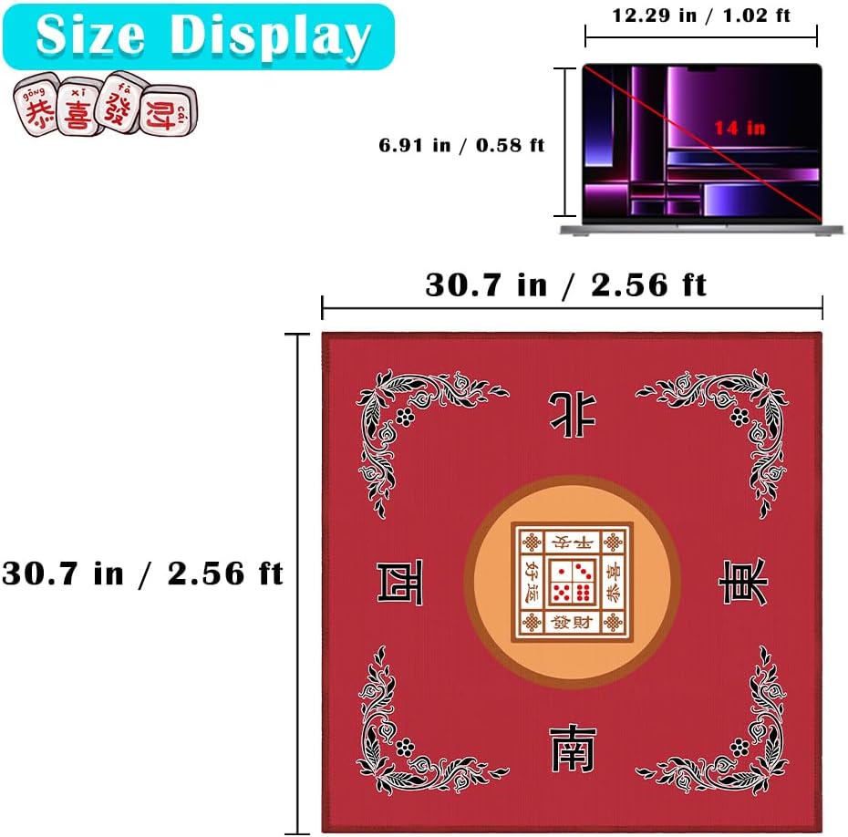 Mahjong Mat, cubierta antideslizante y de reducción de ruido, 30.7 pulgadas de largo x 30.7 pulgadas de ancho (30.7 in x 30.7 in), mantel de