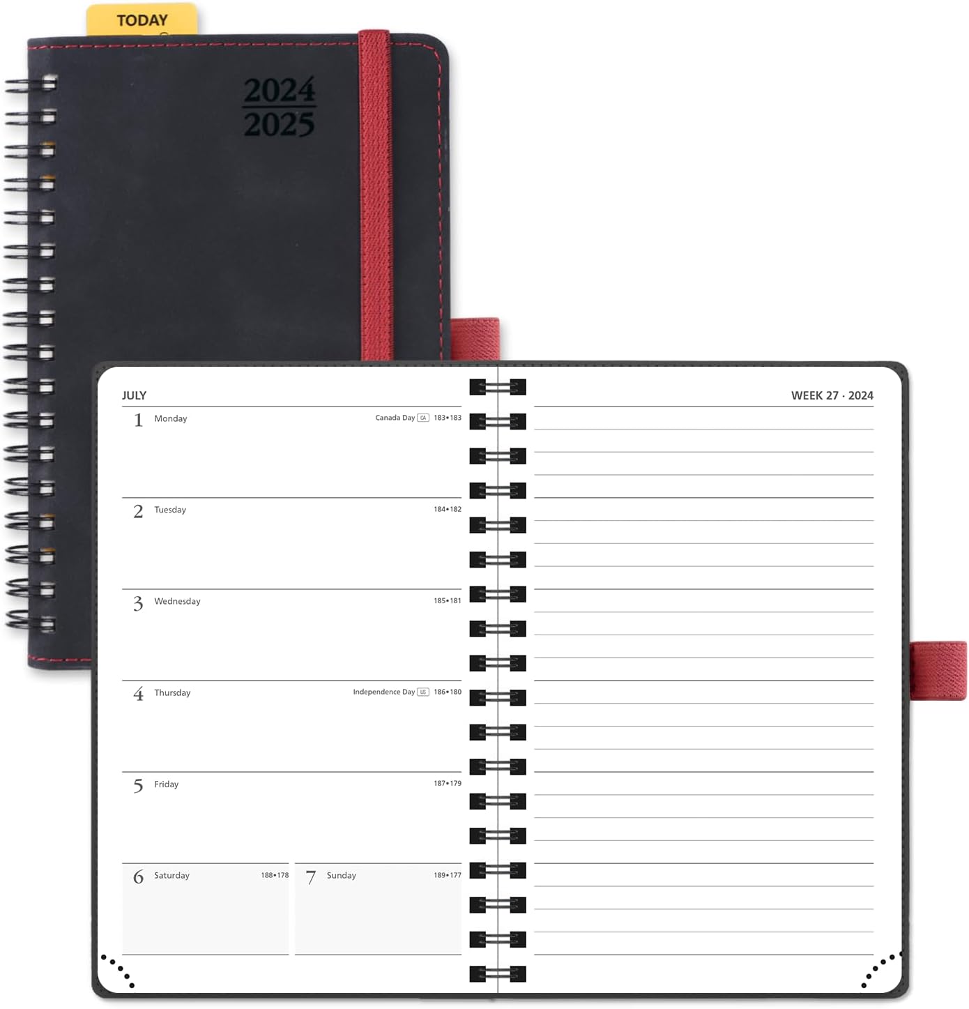 POPRUN Agenda semanal 2024-2025, tamaño de bolsillo, 4 x 6.25 pulgadas, calendario académico pequeño para bolso con cubierta suave en espiral, regla
