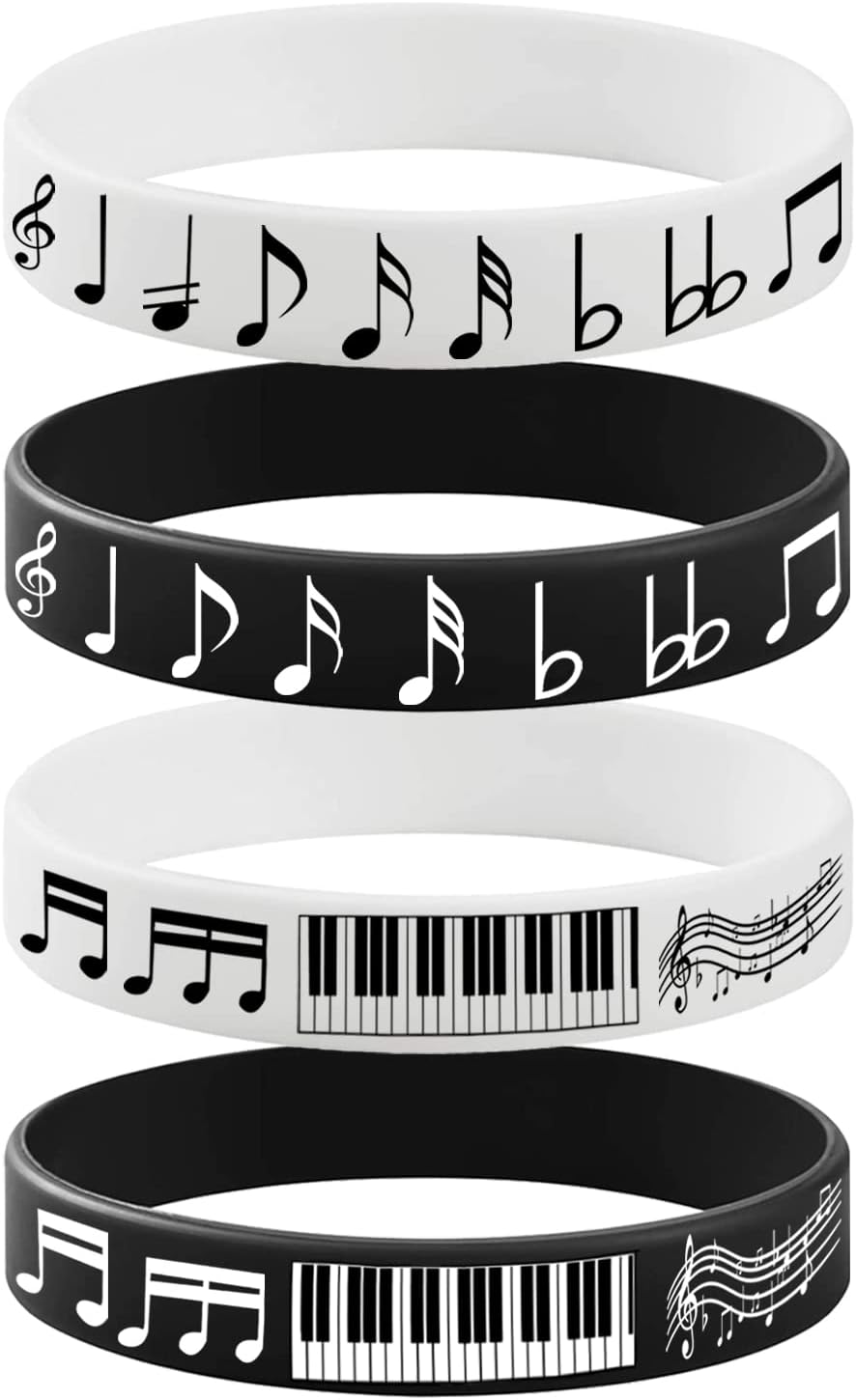 24 pulseras de goma con notas de piano, llaveros, notas de piano, suministros de fiesta temática, decoraciones de música, cumpleaños, baby shower,