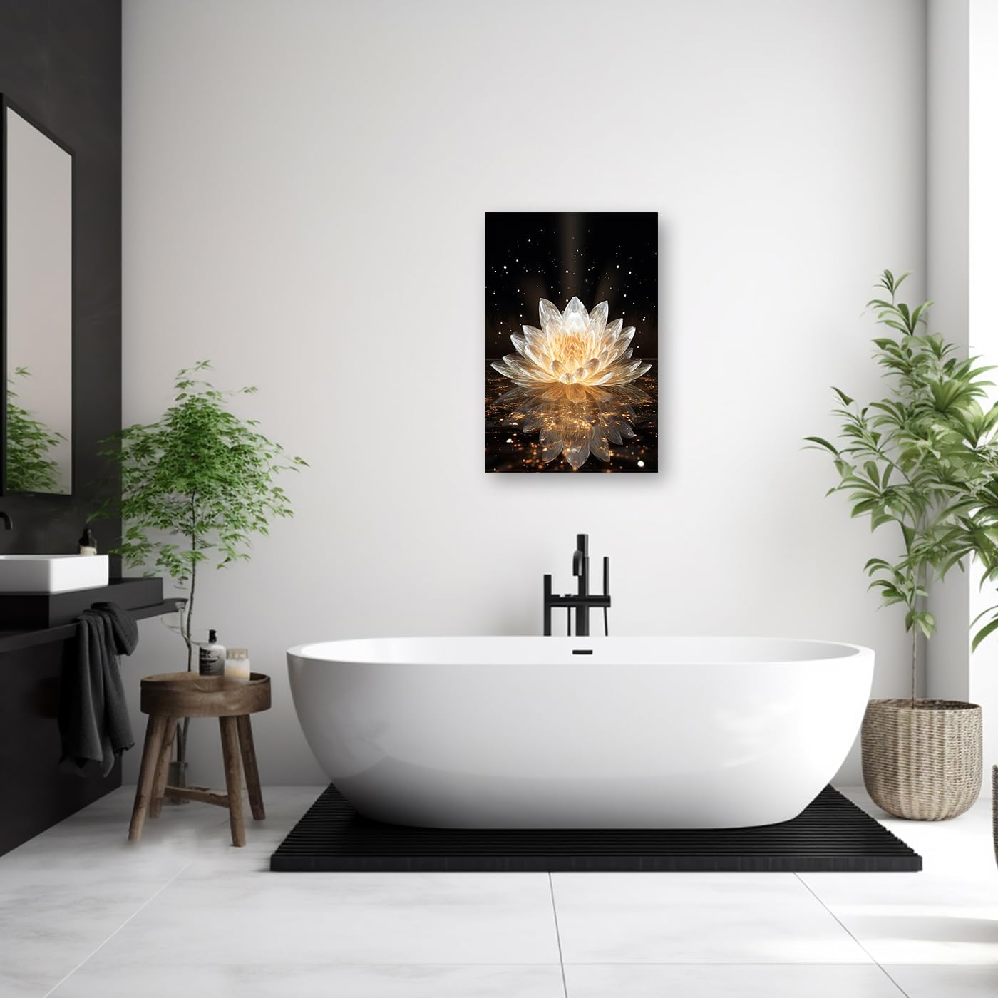 DOARTDO Lienzo de flor de loto blanco para pared, cuadros zen, decoración de pared, pinturas de spa, marco de decoración de baño con espíritu