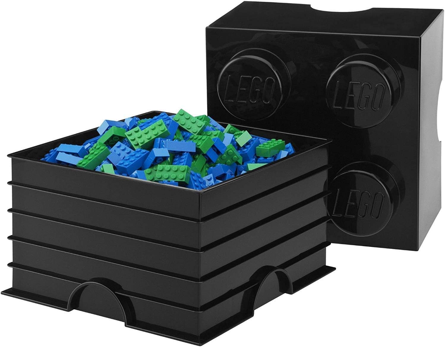 LEGO Caja de almacenamiento negra ladrillo 4, 9.843 x 9.843 x 7.087in