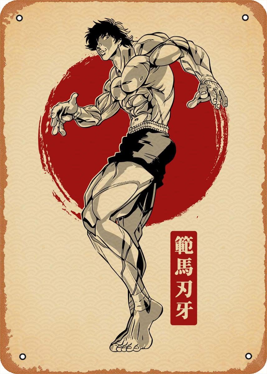 Póster de metal de anime japonés minimalista figura cartel de lata de metal Baki Hanma decoración de pared de 8 x 12 pulgadas