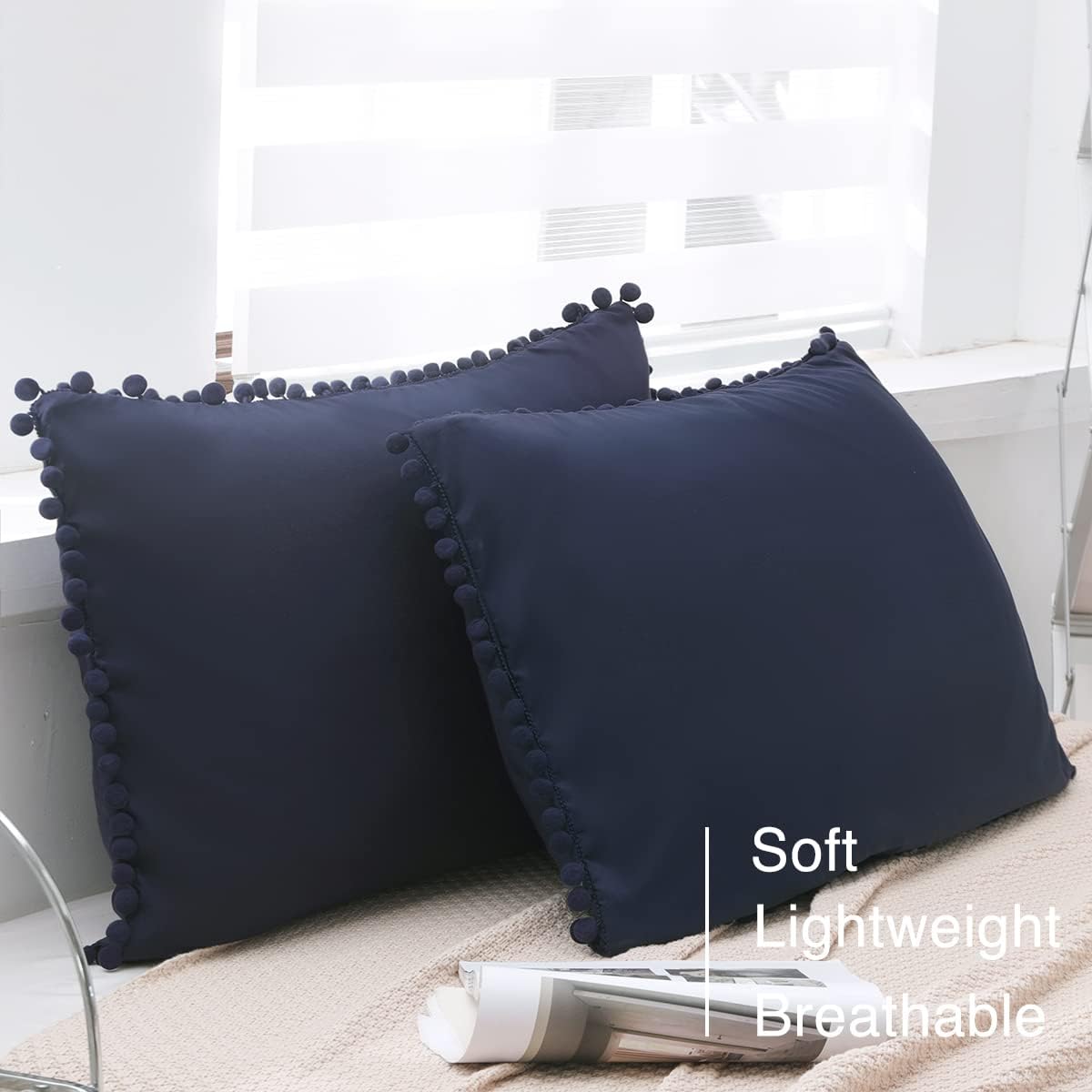 Juego de 2 fundas de almohada suaves de microfibra con borlas, bonitas fundas de almohada transpirables con diseño de sobre, 20 x 30 pulgadas